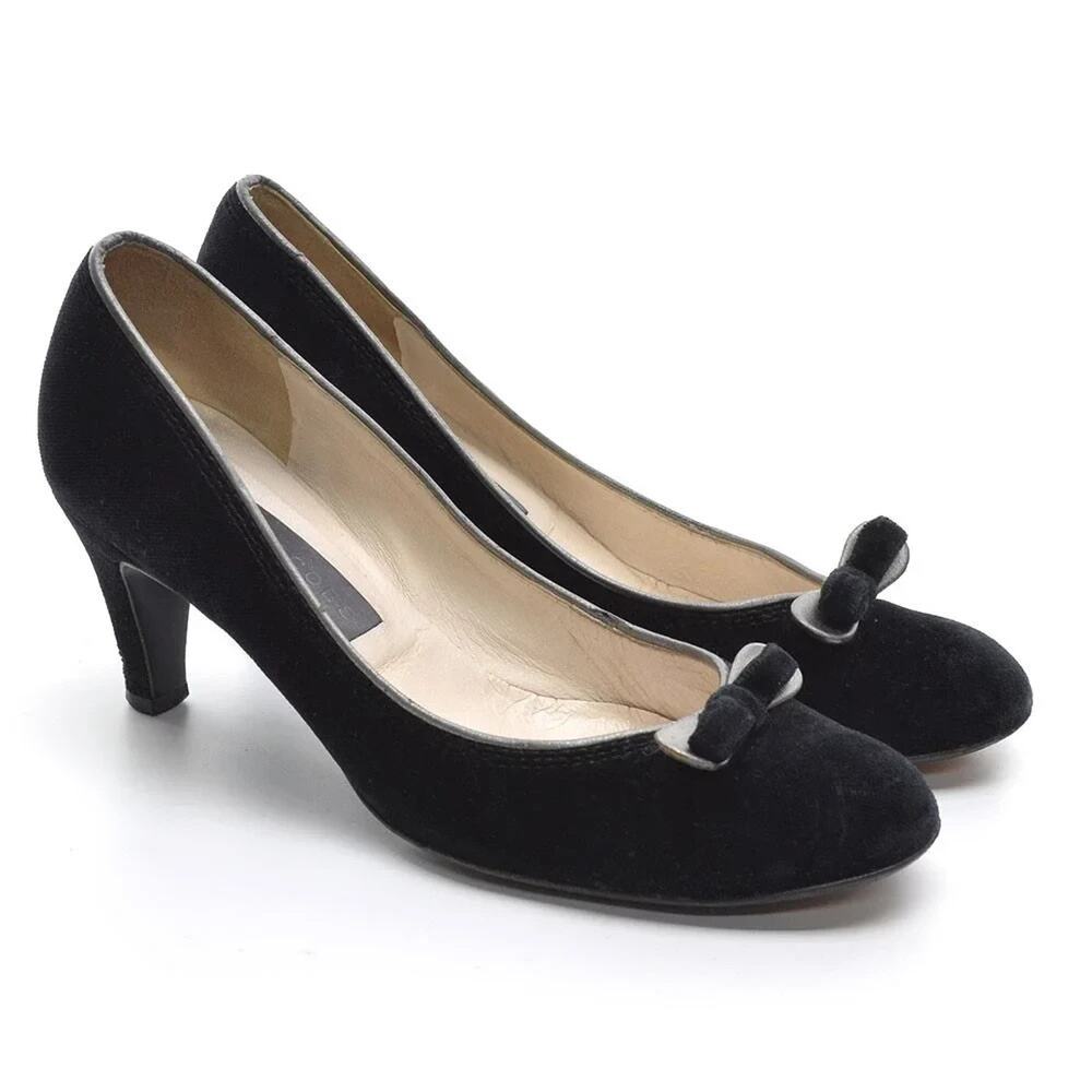 Marc Jacobs Black Velvet Velour Pump Round Toe Bow Slim Heel Slip On 10 M
